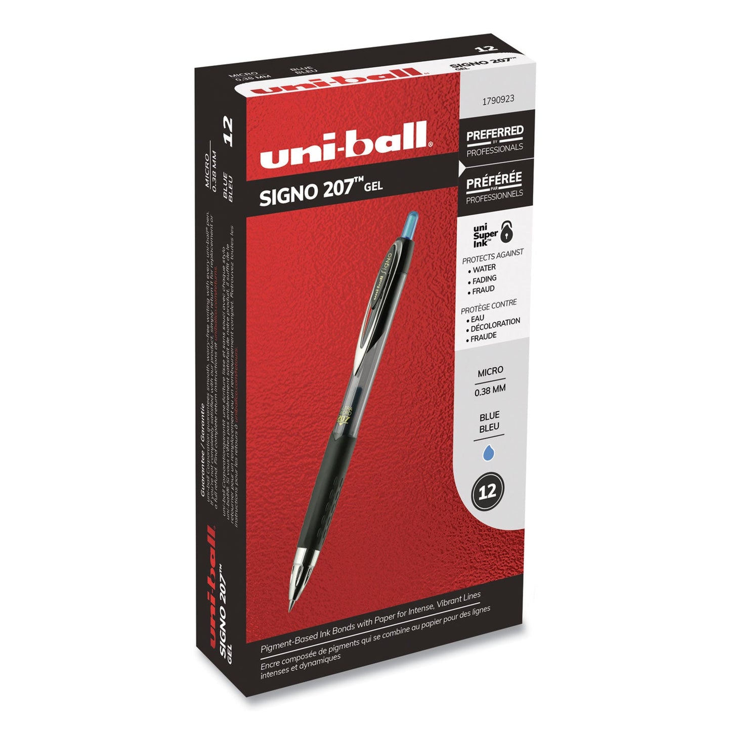 uniball 207 Signo Gel Ultra Micro Gel Pen, Retractable, Extra-Fine 0.38 mm, Blue Ink, Smoke Barrel