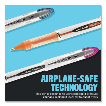 uniball VISION ELITE BLX Series Roller Ball Pen, Stick, Micro 0.5 mm, Assorted Ink and Barrel Colors, 5/Pack