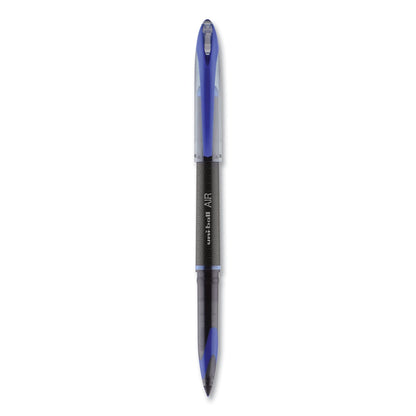 uniball AIR Porous Roller Ball Pen, Stick, Medium 0.7 mm, Blue Ink, Black Barrel, Dozen