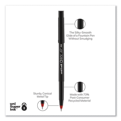 uniball ONYX Roller Ball Pen, Stick, Micro 0.5 mm, Red Ink, Black Matte Barrel, Dozen
