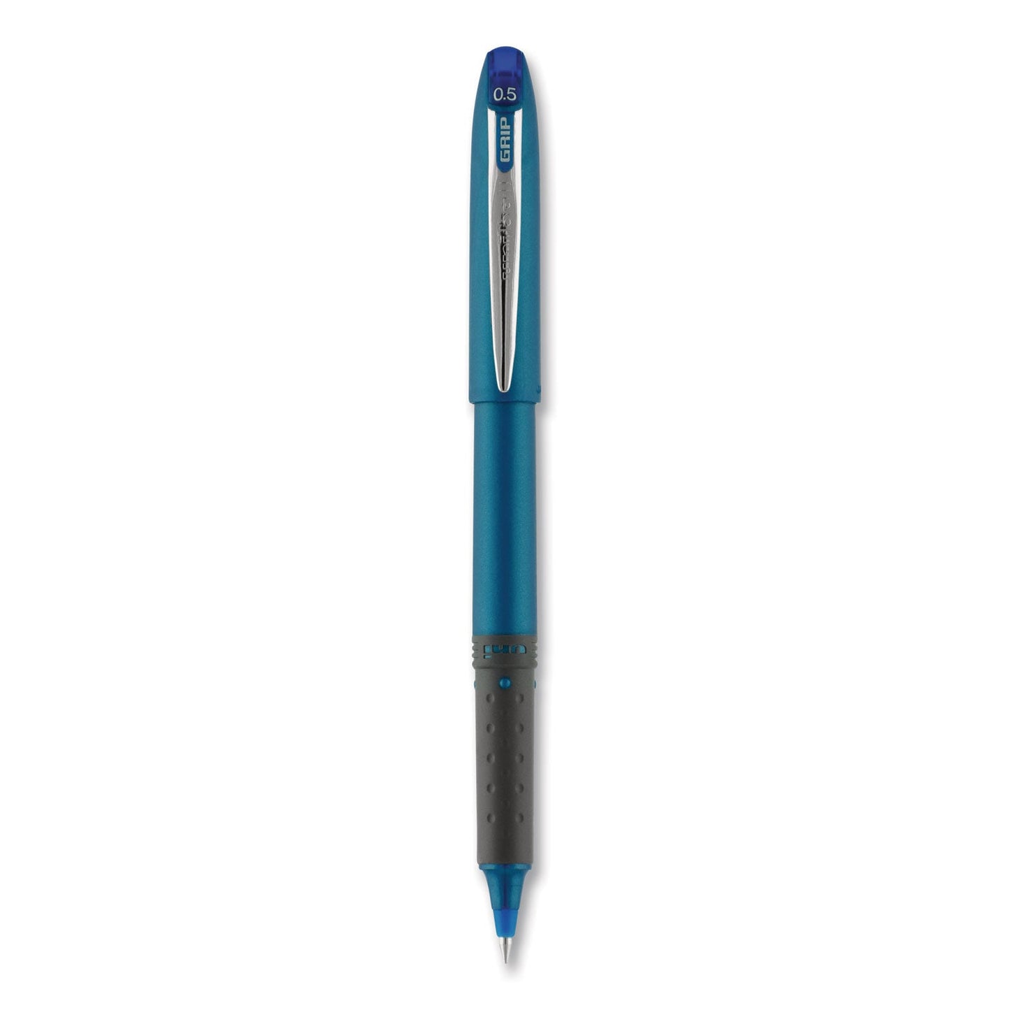 uniball Grip Roller Ball Pen, Stick, Micro 0.5 mm, Blue Ink, Blue Barrel, Dozen