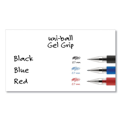 uniball Signo GRIP Gel Pen, Stick, Medium 0.7 mm, Blue Ink, Silver/Blue Barrel, Dozen