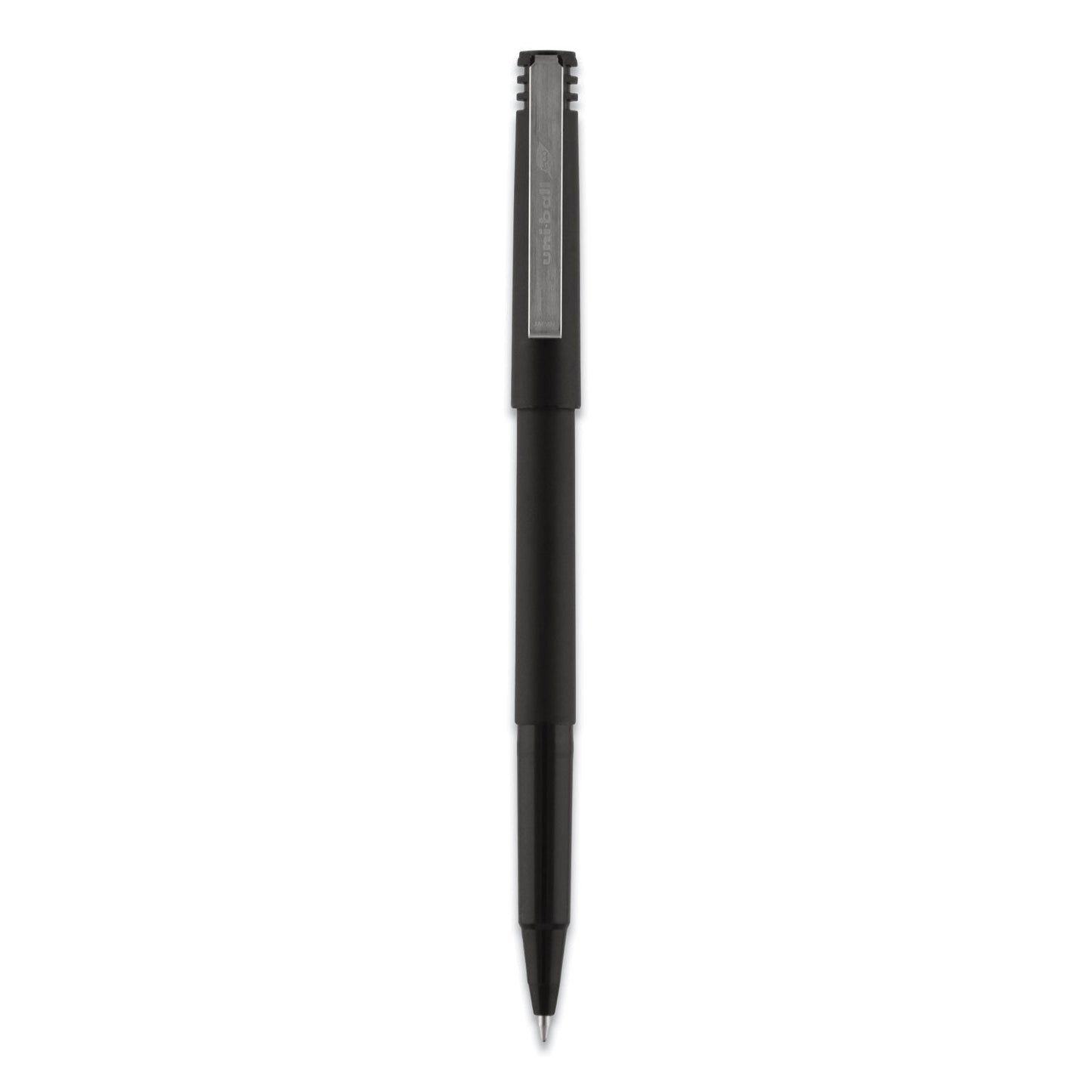 uniball Roller Ball Pen, Stick, Fine 0.7 mm, Black Ink, Black Matte Barrel, Dozen