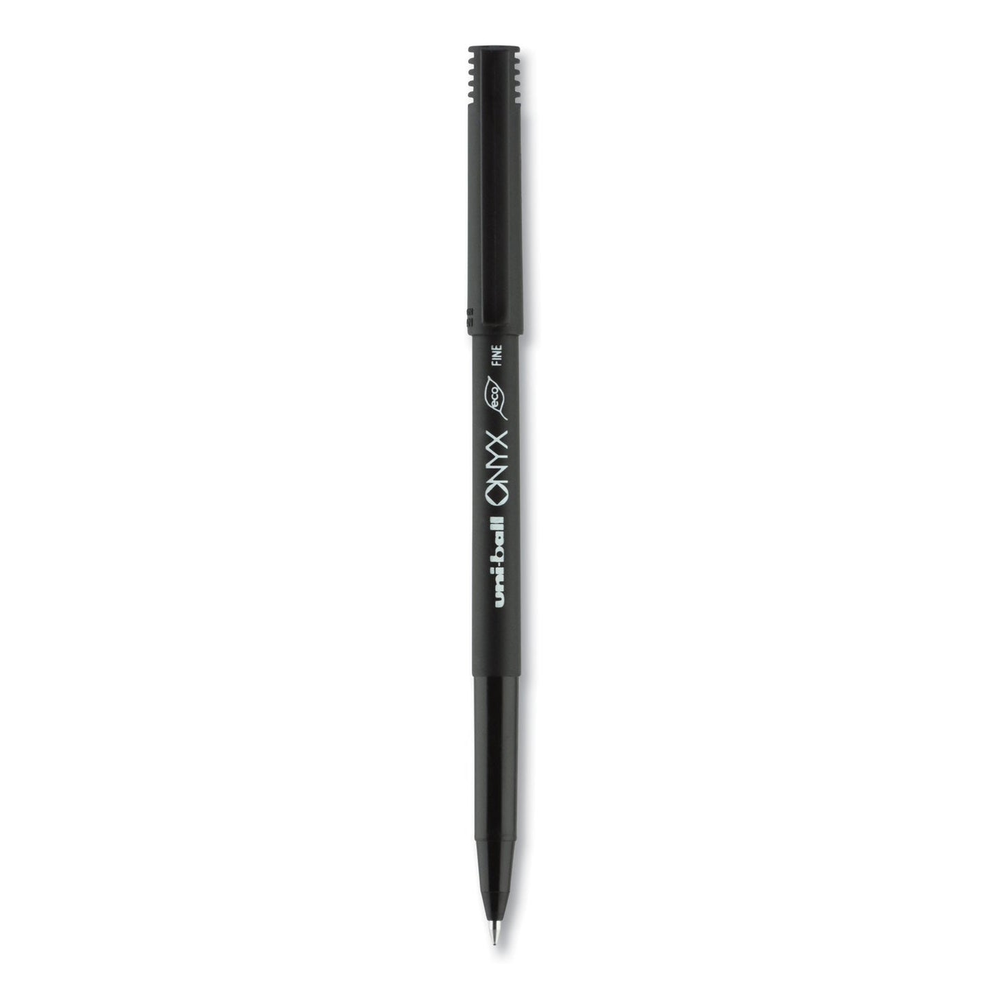 uniball ONYX Roller Ball Pen, Stick, Fine 0.7 mm, Black Ink, Black Matte Barrel, 72/Pack