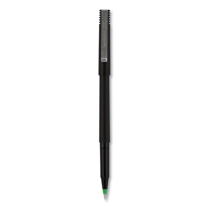 uniball Roller Ball Pen, Stick, Micro 0.5 mm, Green Ink, Black Matte Barrel, Dozen