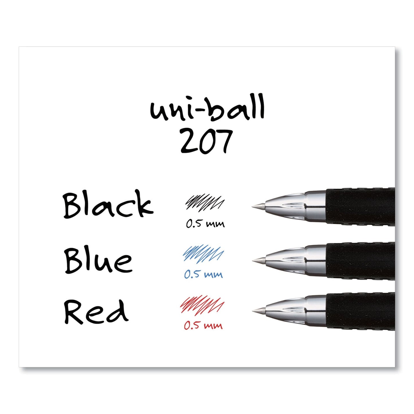 uniball Signo 207 Gel Pen, Retractable, Micro 0.5 mm, Black Ink, Smoke/Black Barrel, Dozen