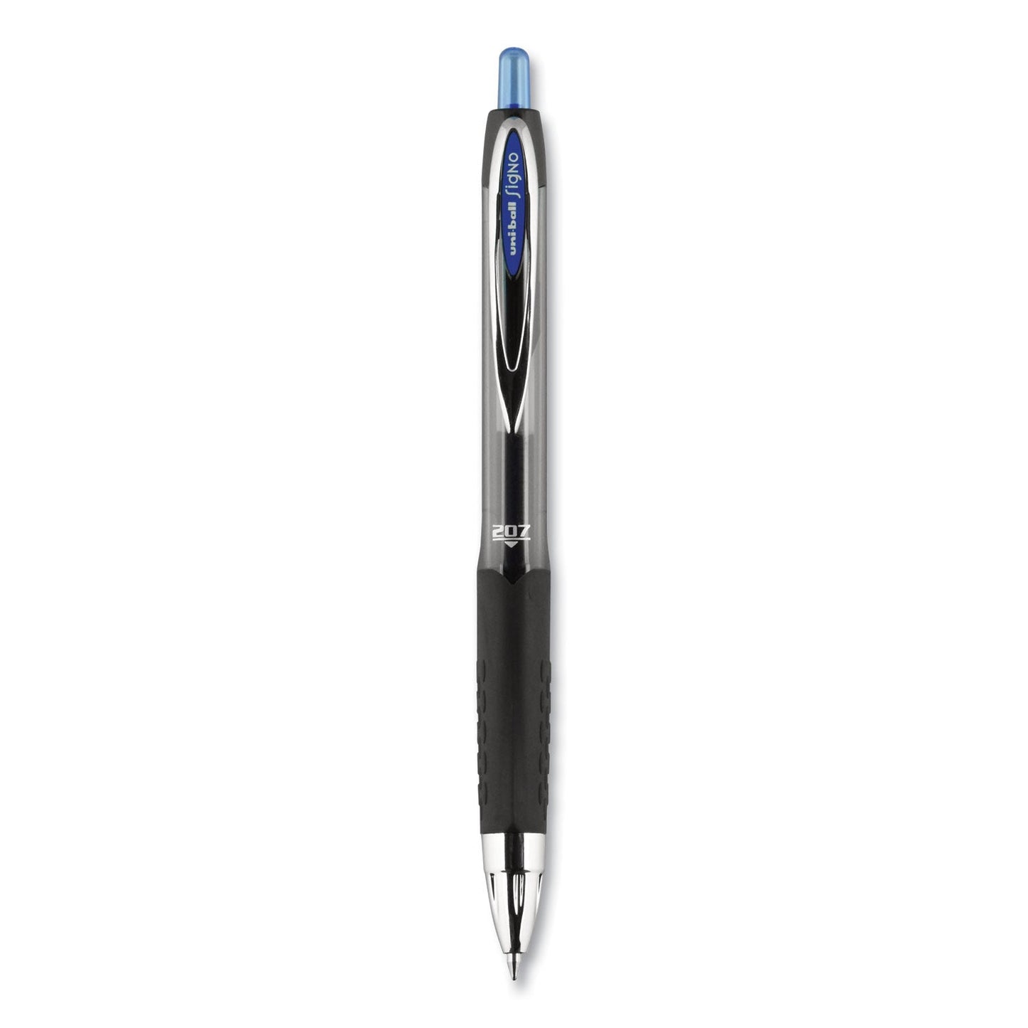 uniball Signo 207 Gel Pen, Retractable, Medium 0.7 mm, Blue Ink, Black Barrel, 36/Box