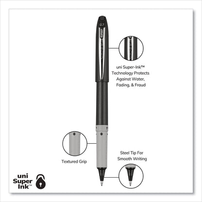 uniball Grip Roller Ball Pen, Stick, Fine 0.7 mm, Black Ink, Black Barrel, Dozen