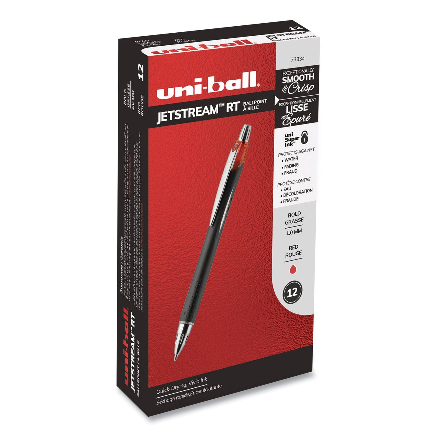 uniball Jetstream Retractable Ballpoint Pen, Bold 1 mm, Red Ink, Black Barrel