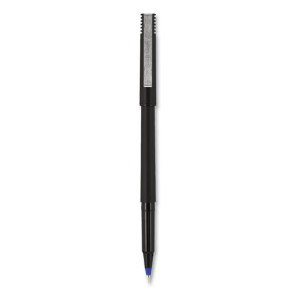 uniball Roller Ball Pen, Stick, Micro 0.5 mm, Blue Ink, Black Barrel, 72/Pack