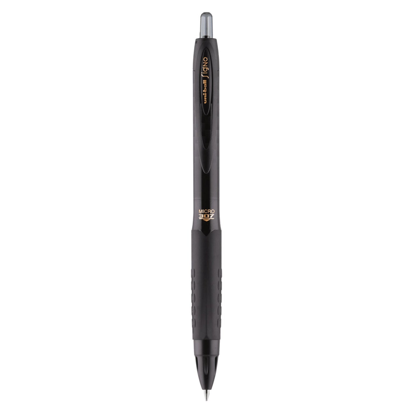 uniball 307 Gel Pen, Retractable, Medium 0.7 mm, Black Ink, Black Barrel, Dozen