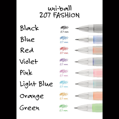 uniball Signo 207 Gel Pen, Retractable, Medium 0.7 mm, Assorted Ink and Barrel Colors, 8/Pack