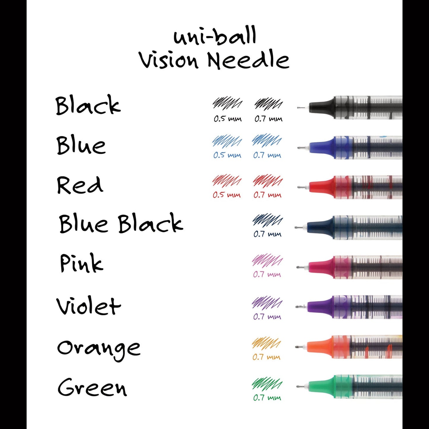 uniball VISION Needle Roller Ball Pen, Stick, Fine 0.7 mm, Blue Ink, Silver Barrel, Dozen