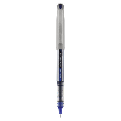 uniball VISION Needle Roller Ball Pen, Stick, Fine 0.7 mm, Blue Ink, Silver Barrel, Dozen