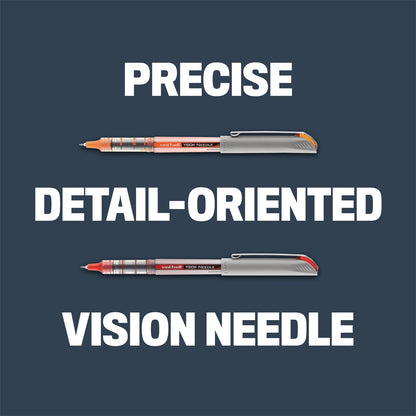 uniball VISION Needle Roller Ball Pen, Stick, Fine 0.7 mm, Blue Ink, Silver Barrel, Dozen