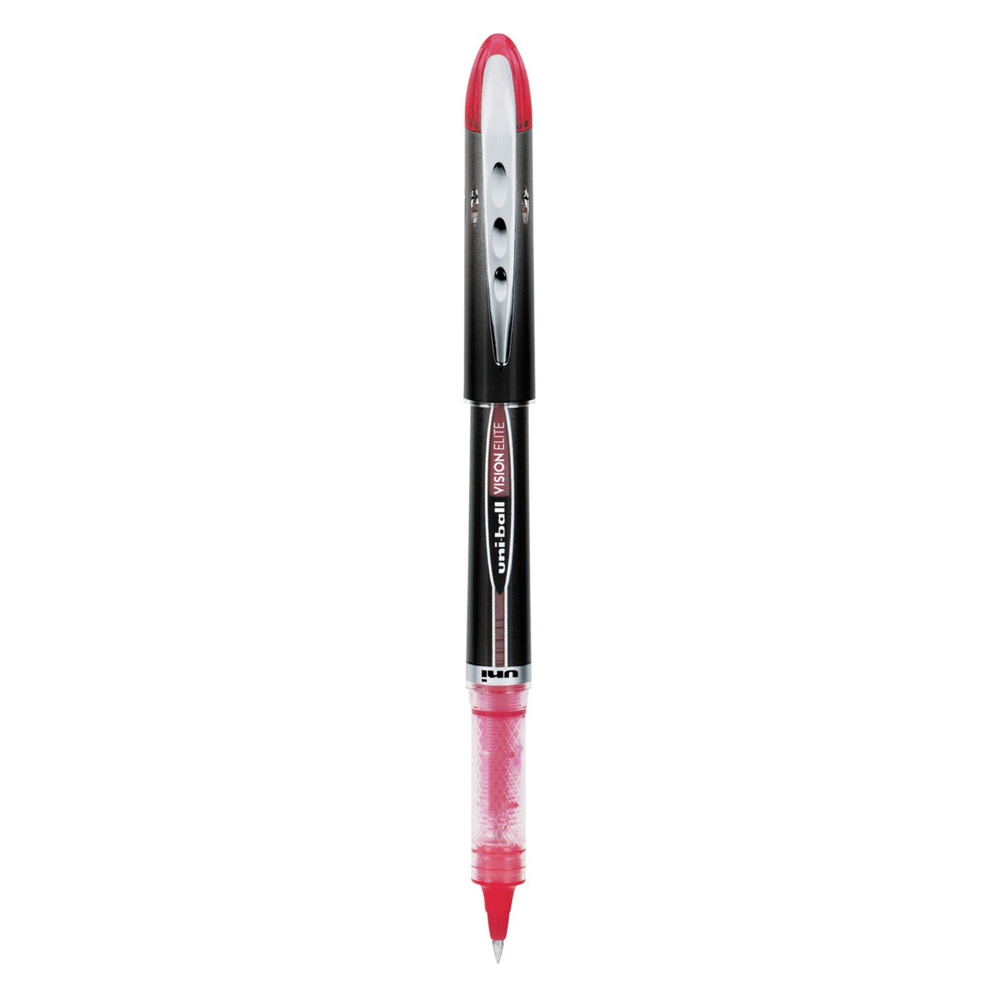 uniball VISION ELITE Roller Ball Pen, Stick, Extra-Fine 0.5 mm, Red Ink, Black/Red Barrel