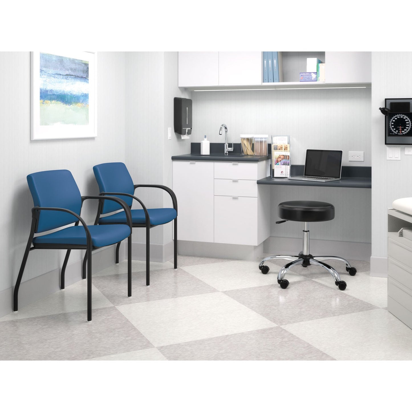 HON Adjustable Task/Lab Stool, Backless, Supports Up to 250 lb, 17.25" to 22" Seat Height, Black Seat, Steel Base
