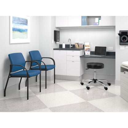 HON Adjustable Task/Lab Stool, Backless, Supports Up to 250 lb, 17.25" to 22" Seat Height, Black Seat, Steel Base