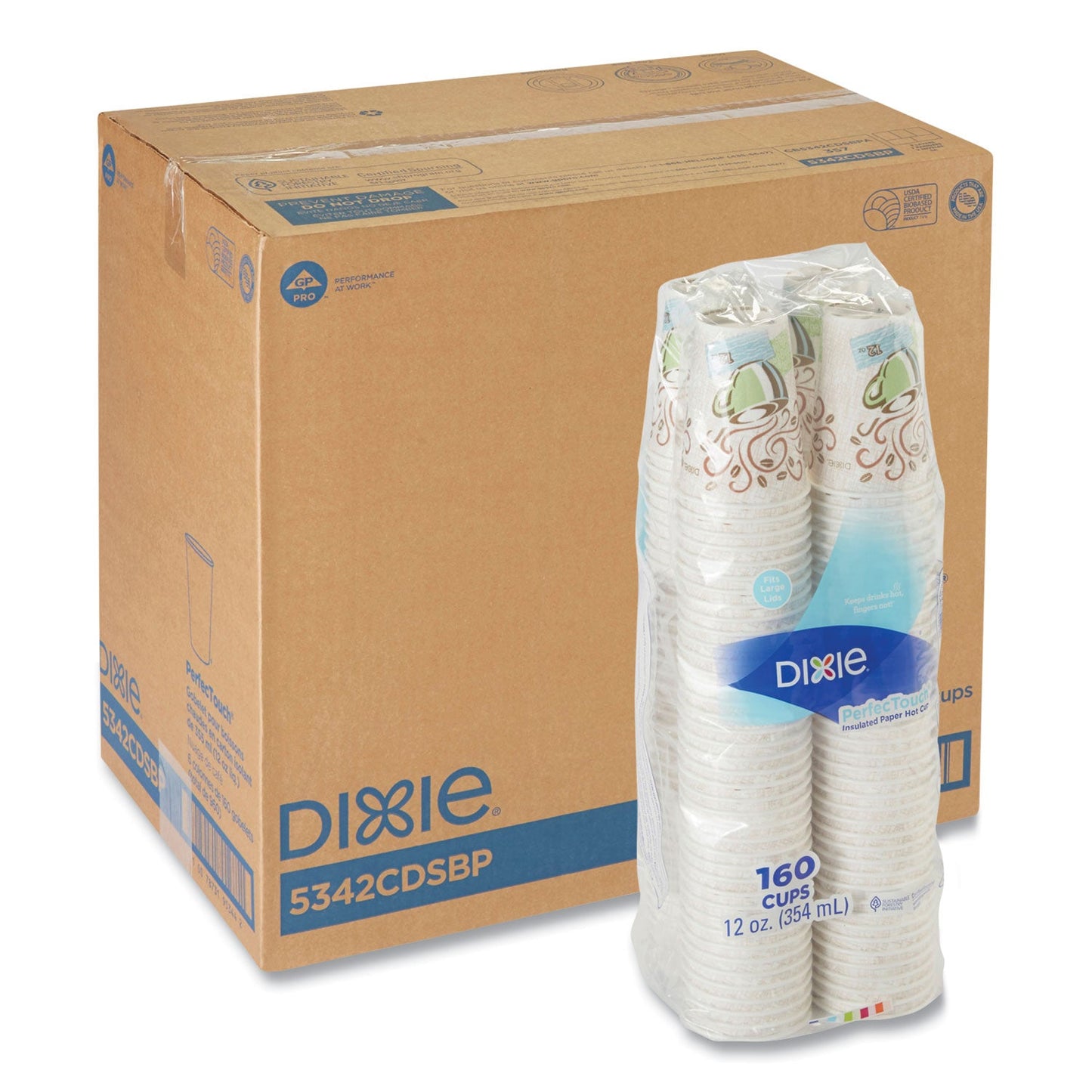 Dixie PerfecTouch Paper Hot Cups, 12 oz, Coffee Haze Design, 160/Pack, 6 Packs/Carton