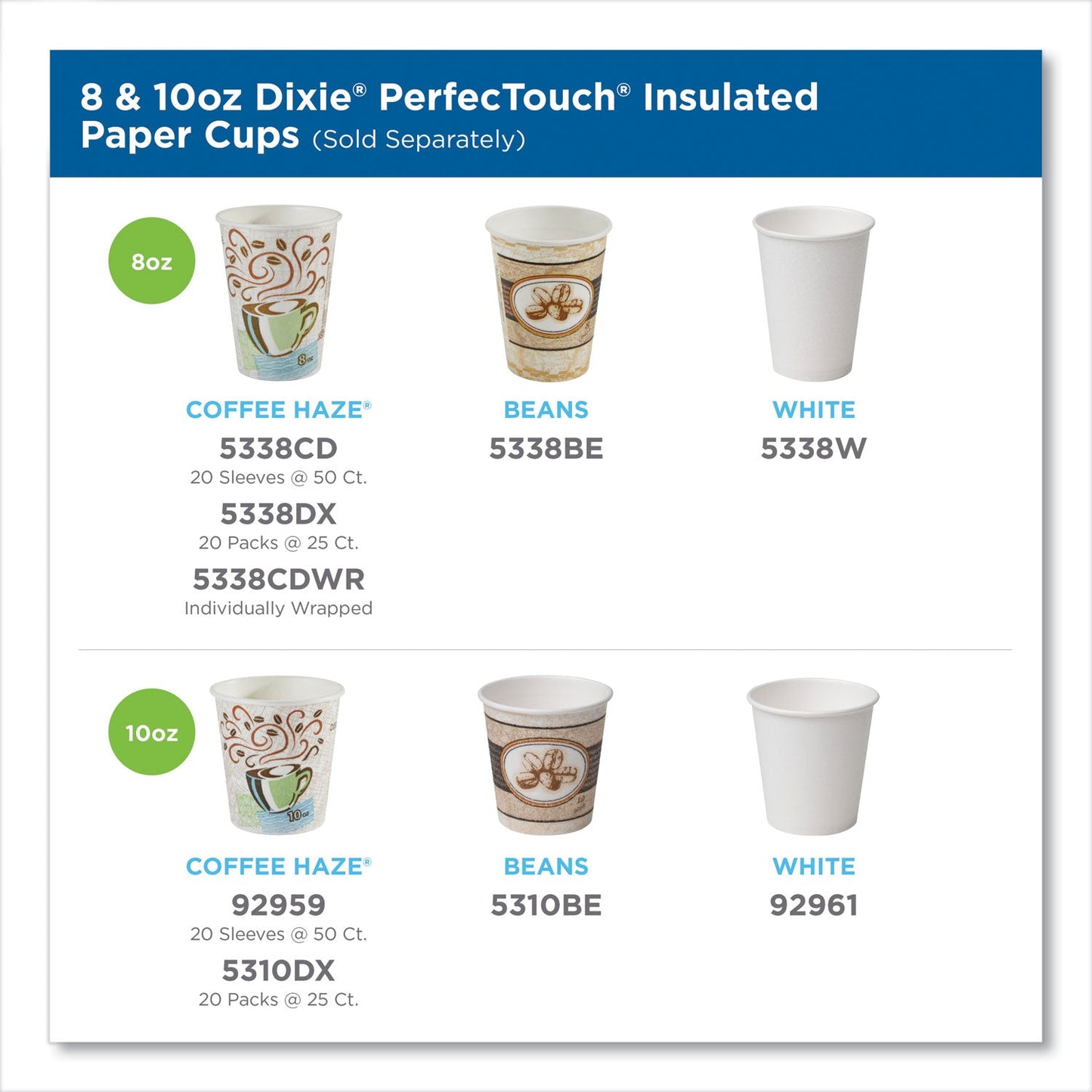 Dixie PerfecTouch Paper Hot Cups, 10 oz, Coffee Haze Design, 25 Sleeve, 20 Sleeves/Carton
