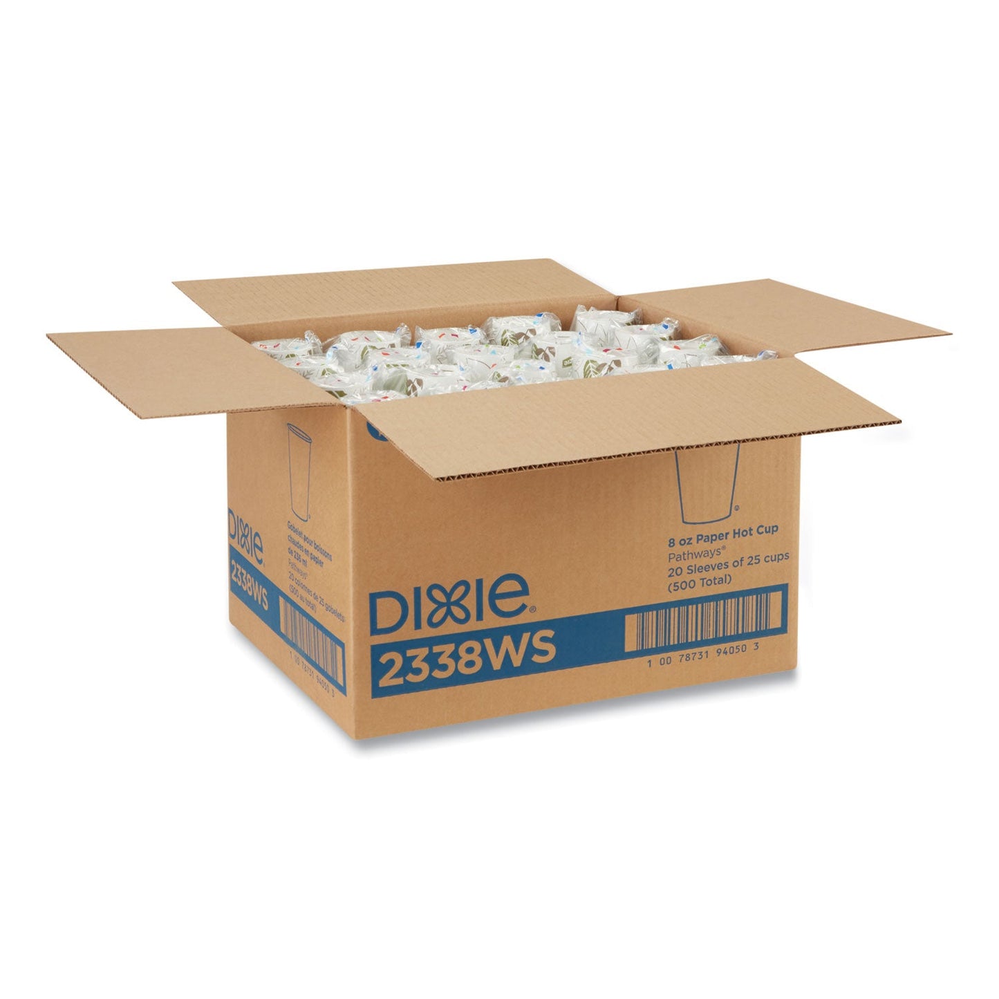 Dixie Pathways Paper Hot Cups, 8 oz, 25/Bag, 20 Bags/Carton