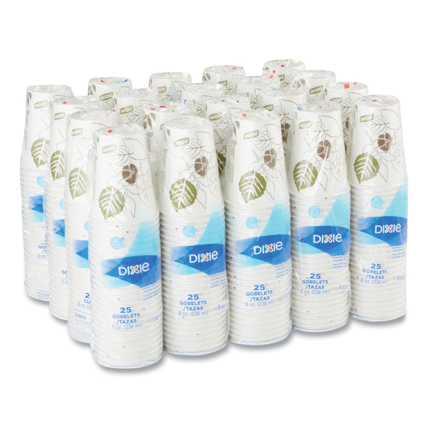 Dixie Pathways Paper Hot Cups, 8 oz, 25/Bag, 20 Bags/Carton