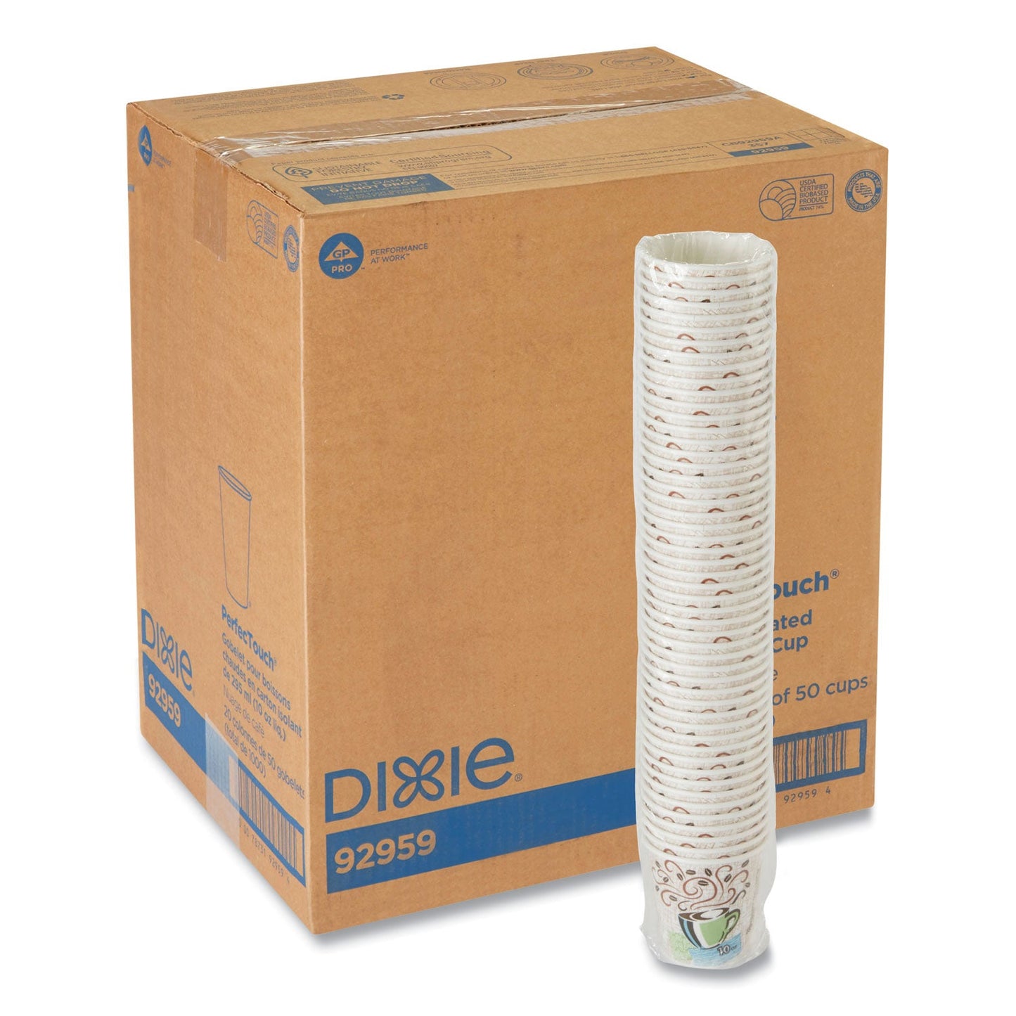 Dixie PerfecTouch Paper Hot Cups, 10 oz, Coffee Haze Design, 50 Sleeve, 20 Sleeves/Carton