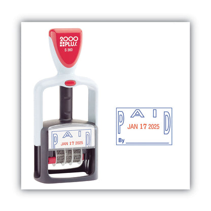 COSCO 2000PLUS Model S 360 Two-Color Message Dater, 1.75 x 1, "Paid," Self-Inking, Blue/Red