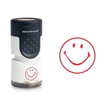 ACCUSTAMP Pre-Inked Round Stamp, Smiley, 0.63" dia, Red