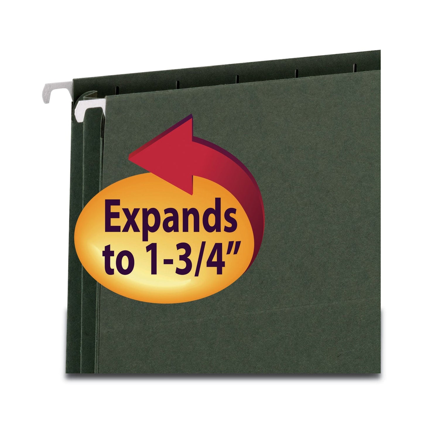 Smead Hanging Pockets with Full-Height Gusset, 1 Section, 1.75" Capacity, Letter Size, Straight Tabs, Standard Green, 25/Box