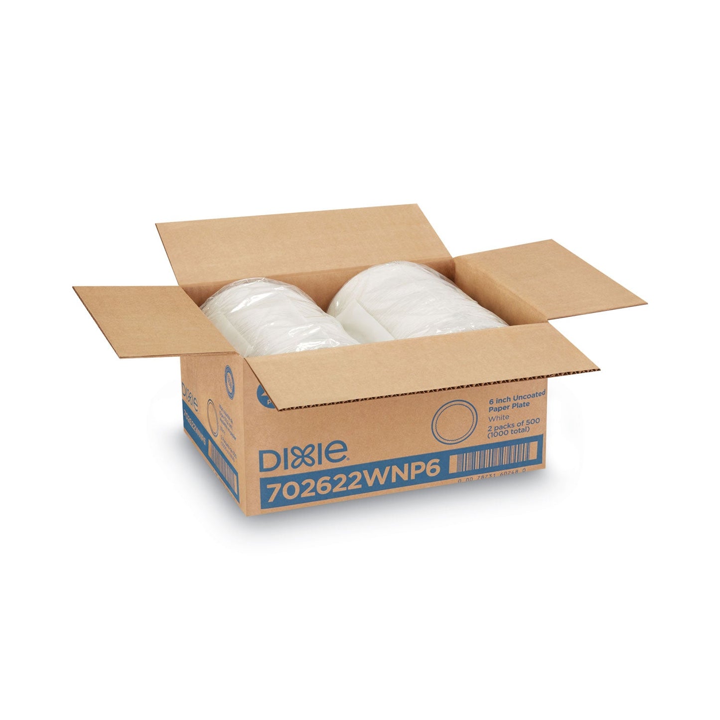 Dixie White Paper Plates, 6" dia, 500/Packs, 2 Packs/Carton