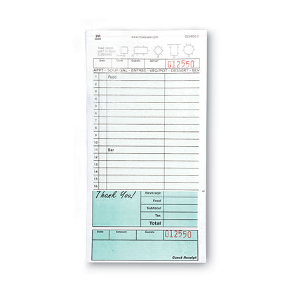 AmerCareRoyal Guest Check Book, Two-Part Carbonless, 4.2 x 8.6, 1/Page, 50 Forms/Book, 50 Books/Carton