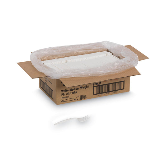 Dixie Plastic Cutlery, Mediumweight Forks, White, 1,000/Carton