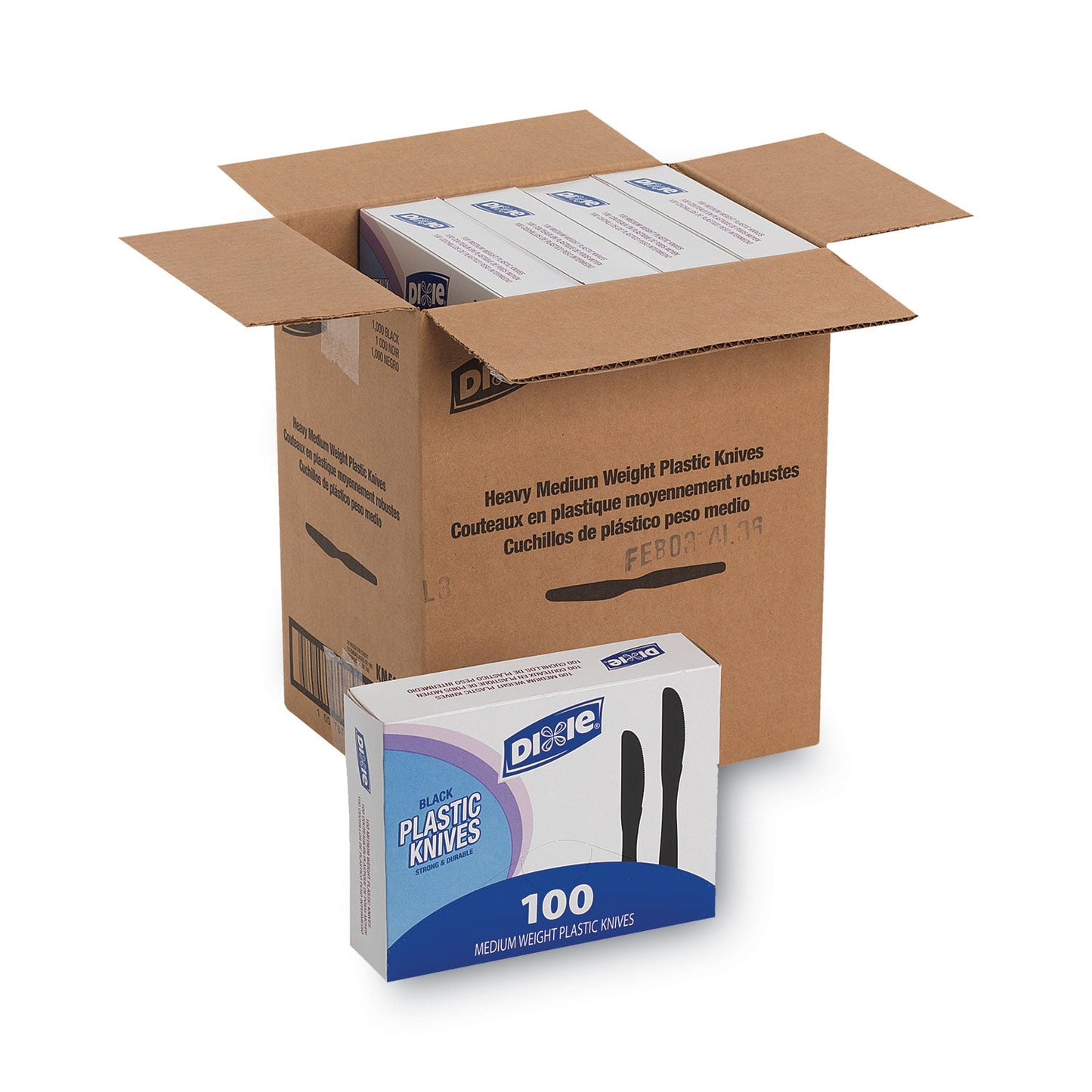 Dixie Plastic Tableware, Heavy Mediumweight Knives, Black, 100/Box, 10 Boxes/Carton
