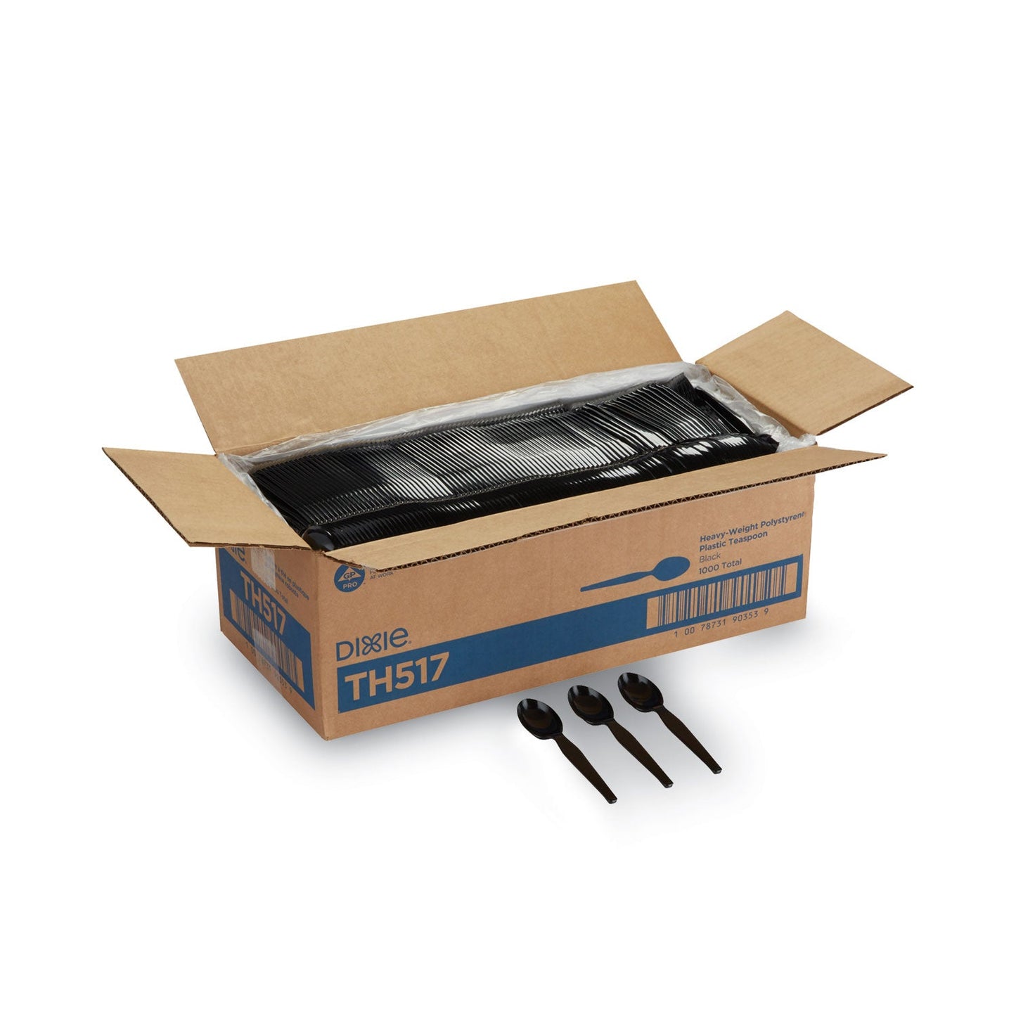 Dixie Plastic Cutlery, Heavyweight Teaspoons, Black, 1,000/Carton