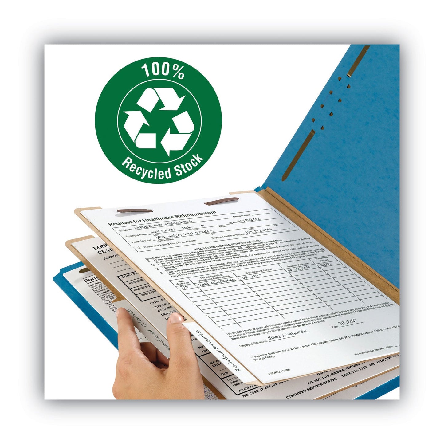 Smead 100% Recycled Pressboard Classification Folders, 2 Dividers, Letter Size, Dark Blue, 10/Box