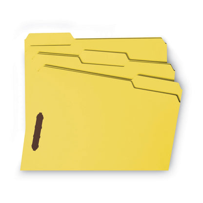 Smead WaterShed CutLess Reinforced Top Tab Fastener Folders, 2 Fasteners, Letter Size, Yellow Exterior, 50/Box