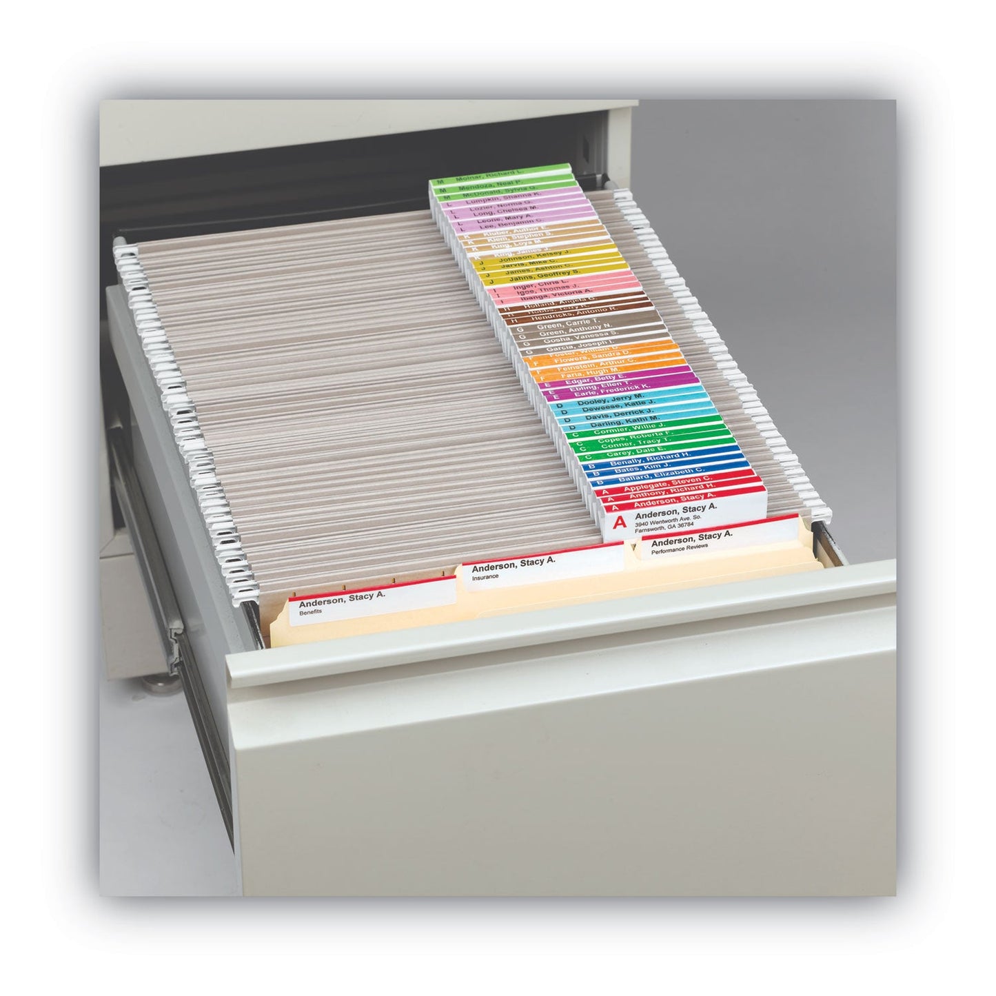 Smead Viewables Hanging Folder Tabs and Labels, Complete Bulk Pack Refill, 1/3-Cut, Assorted Colors, 3.5" Wide, 100/Box