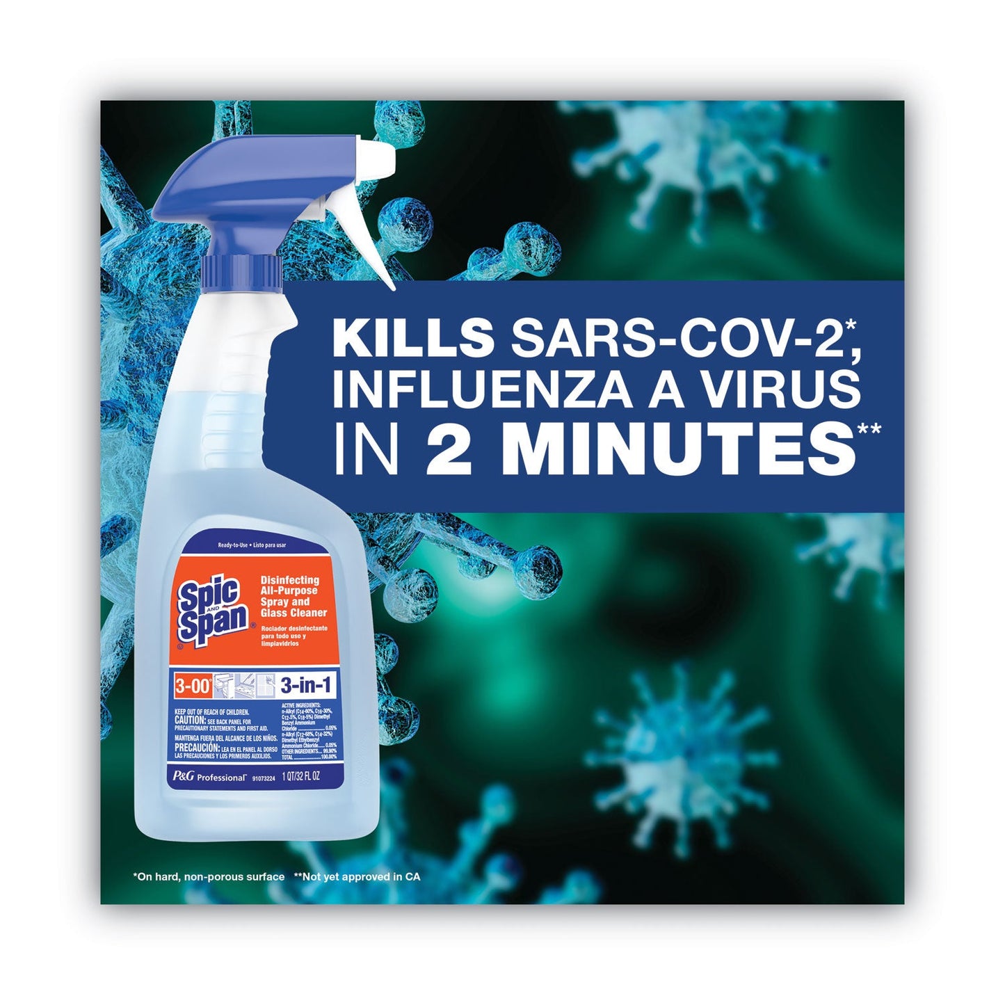 Spic and Span Disinfecting All-Purpose Spray and Glass Cleaner, Concentrated, 1 gal, 2/Carton