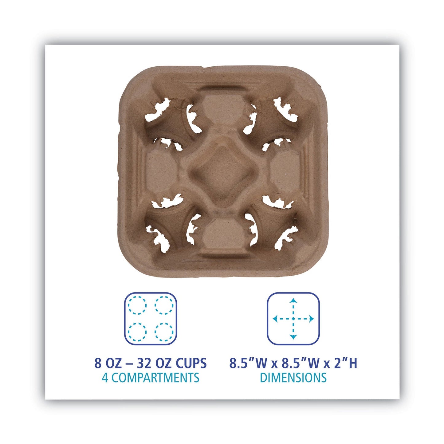 Boardwalk Cup Carrier Tray, 8 oz to 32 oz, Four Cups, Kraft, 300/Carton