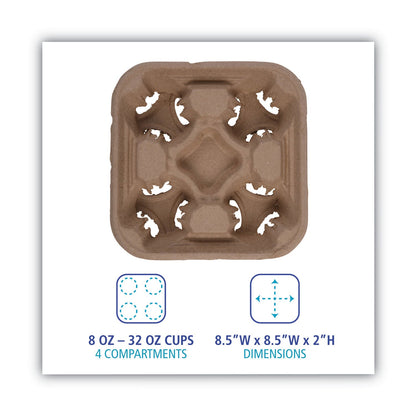 Boardwalk Cup Carrier Tray, 8 oz to 32 oz, Four Cups, Kraft, 300/Carton