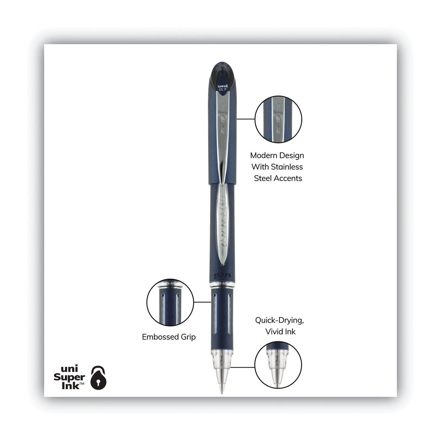 uniball Jetstream Ballpoint Pen, Stick, Fine 0.7 mm, Black Ink, Black Barrel