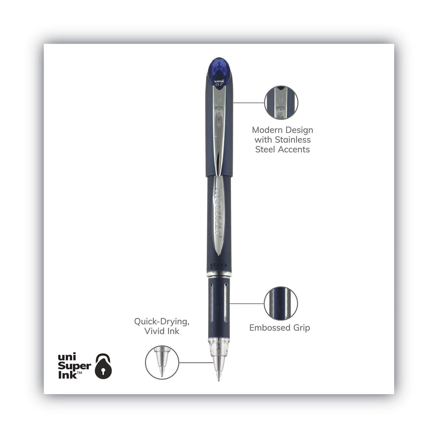 uniball Jetstream Ballpoint Pen, Stick, Fine 0.7 mm, Blue Ink, Blue Barrel