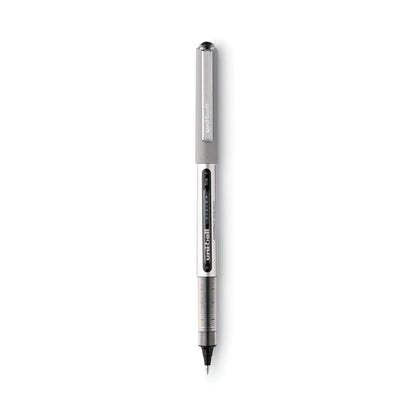 uniball VISION Roller Ball Pen, Stick, Fine 0.7 mm, Black Ink, Black/Gray Barrel, Dozen