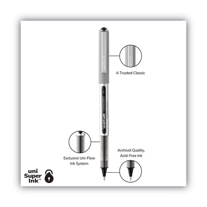 uniball VISION Roller Ball Pen, Stick, Fine 0.7 mm, Black Ink, Black/Gray Barrel, Dozen