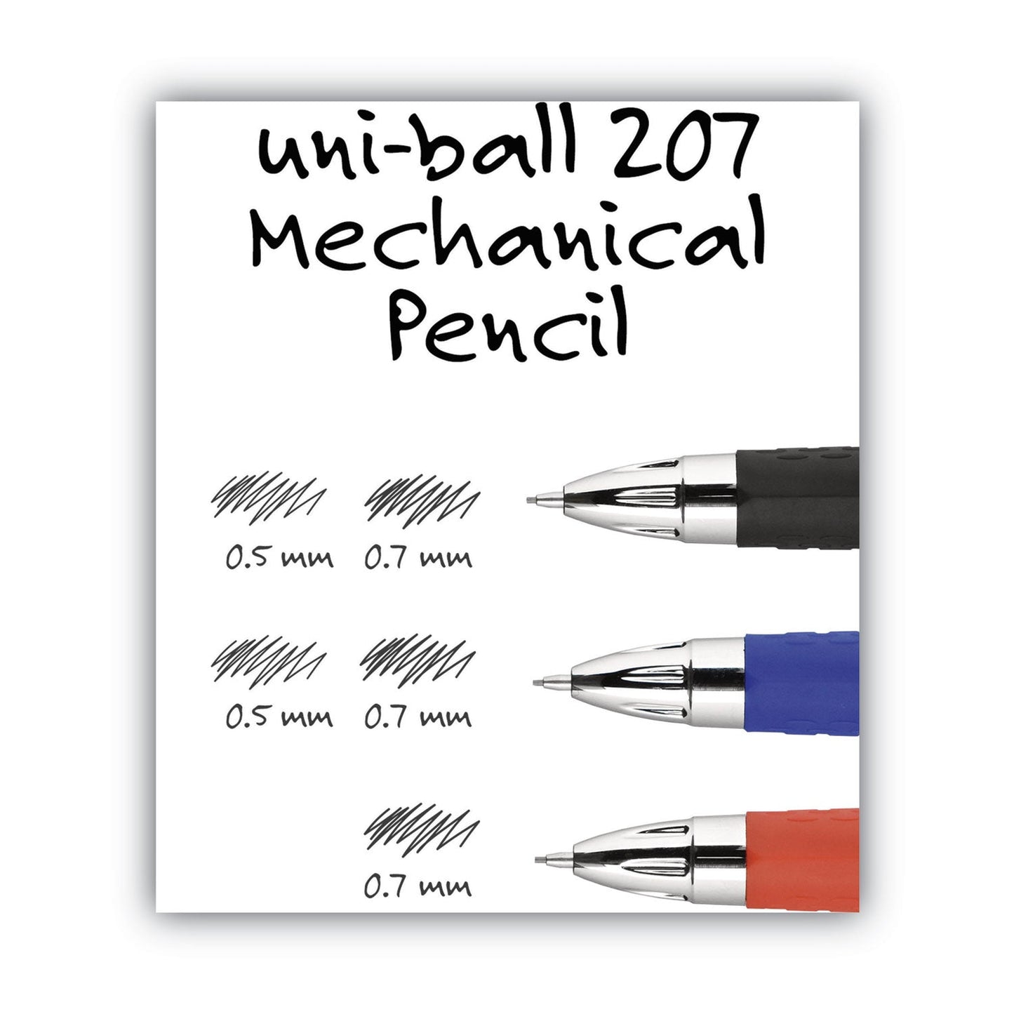 uniball 207 Mechanical Pencil, 0.7 mm, HB (#2), Black Lead, Black Barrel, Dozen