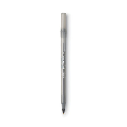 BIC Round Stic Xtra Life Ballpoint Pen Value Pack, Stick, Medium 1 mm, Black Ink, Smoke Barrel, 60/Box