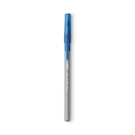 BIC Round Stic Grip Xtra Comfort Ballpoint Pen Value Pack, Easy-Glide, Stick, Medium 1.2 mm, Blue Ink, Gray/Blue Barrel, 36/Pack