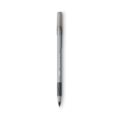 BIC Round Stic Grip Xtra Comfort Ballpoint Pen Value Pack, Easy-Glide, Stick, Medium 1.2 mm, Black Ink, Gray/Black Barrel, 36/PK