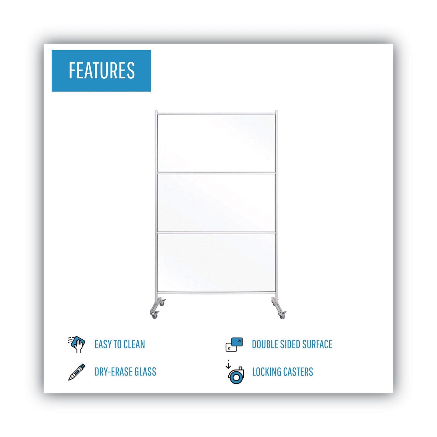 MasterVision Protector Series Mobile Glass Panel Divider, 49 x 22 x 81, Clear/Aluminum